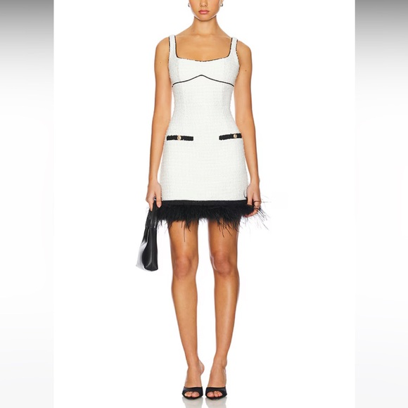 SAYLOR Velma White and Black Wool Feather Women's Mini Dress